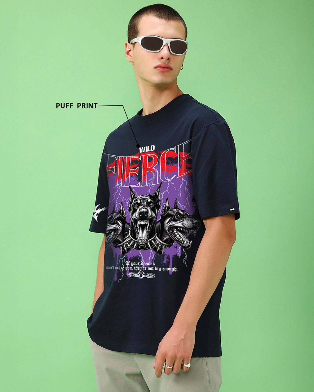 Shop Men's Navy Blue Doberman Graphic Printed Oversized T-shirt-Back