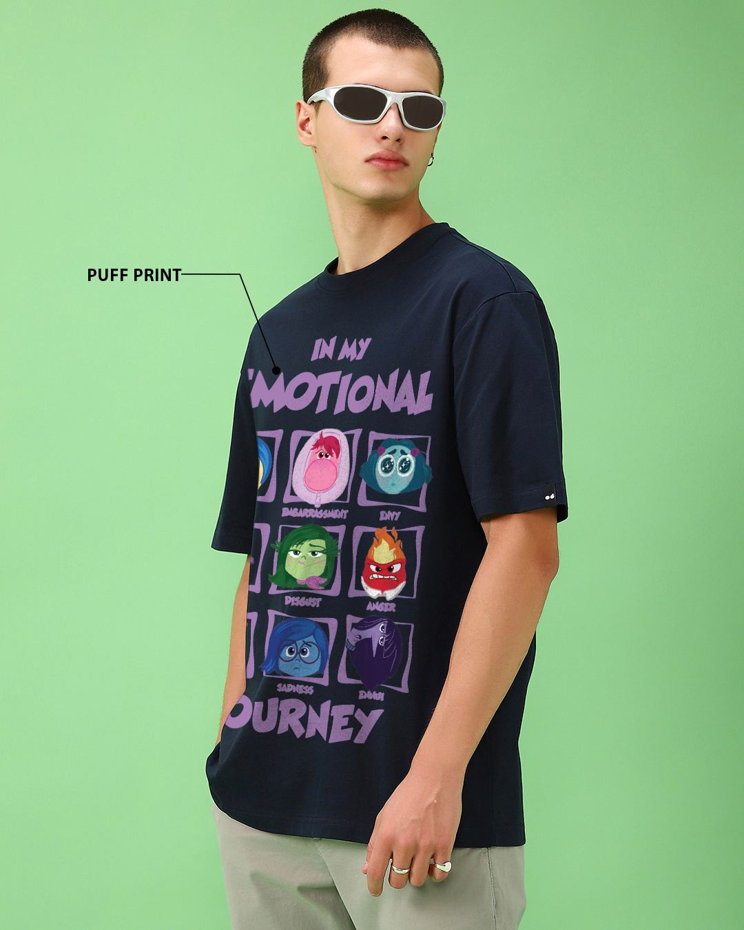 Shop Men's Navy Blue Emotional Journey Graphic Printed Oversized T-shirt-Back