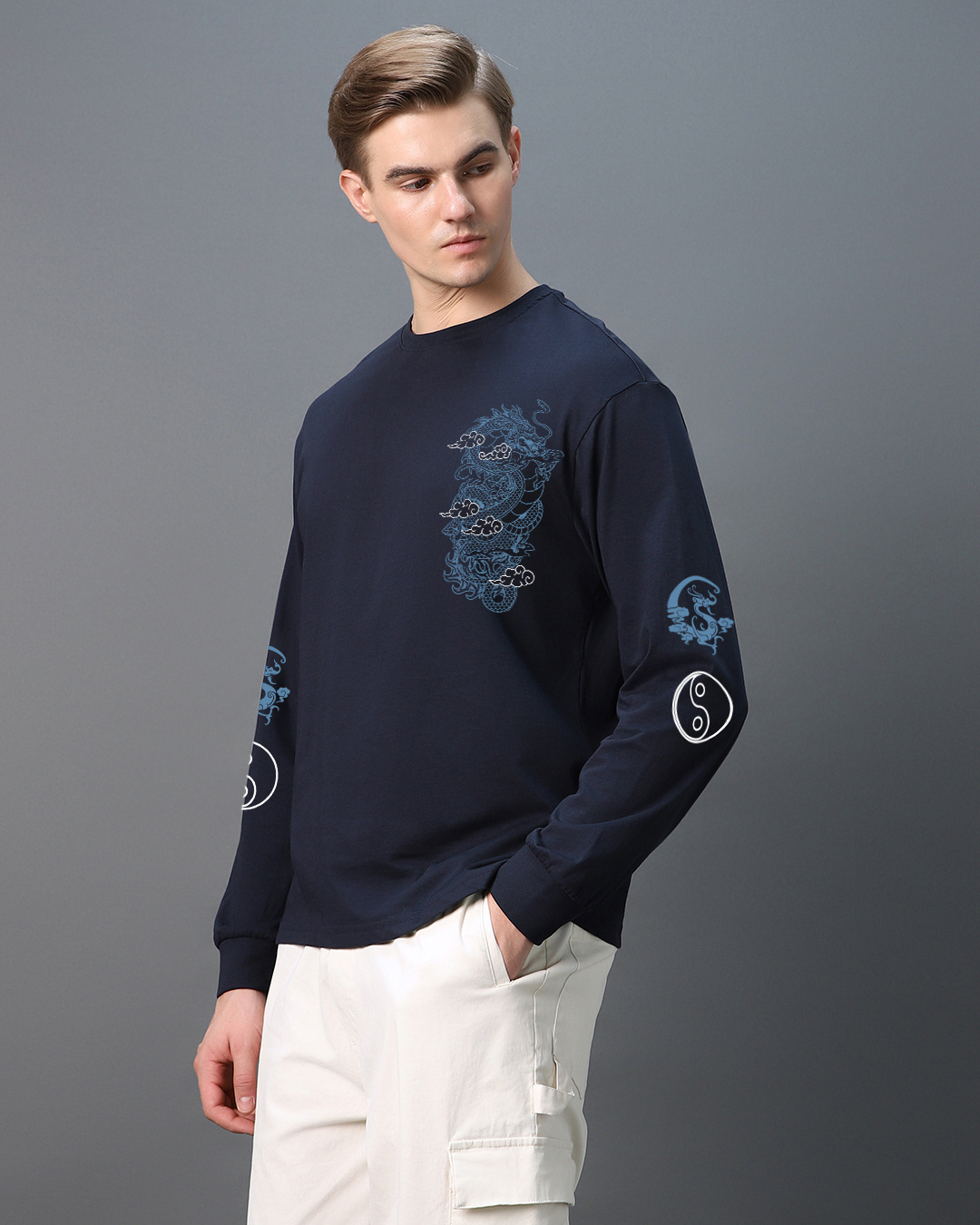 Shop Men's Navy Blue Free Spirit Graphic Printed Oversized T-shirt-Back