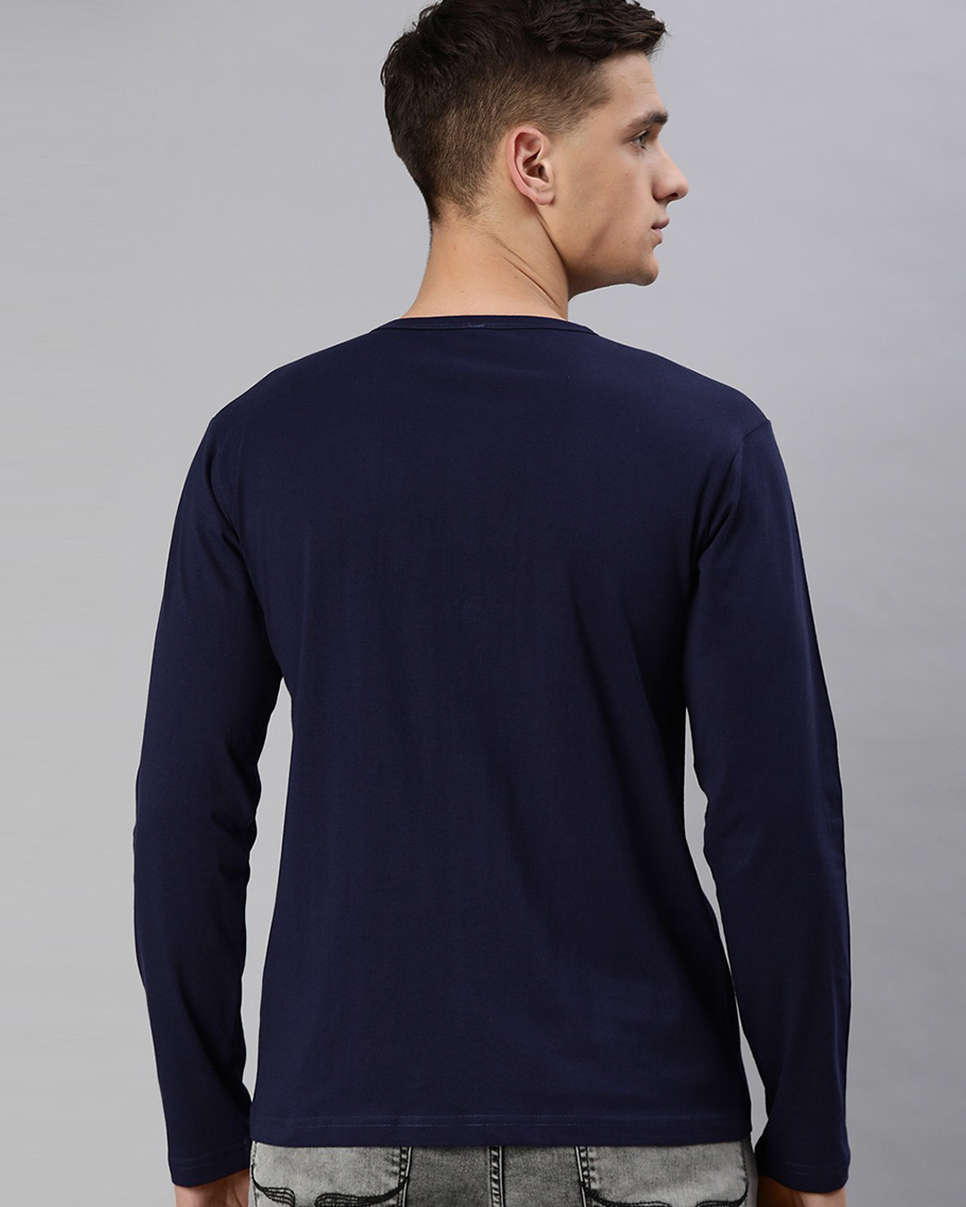 Shop Men's Navy Blue Full Sleeve Henley T-shirt-Back