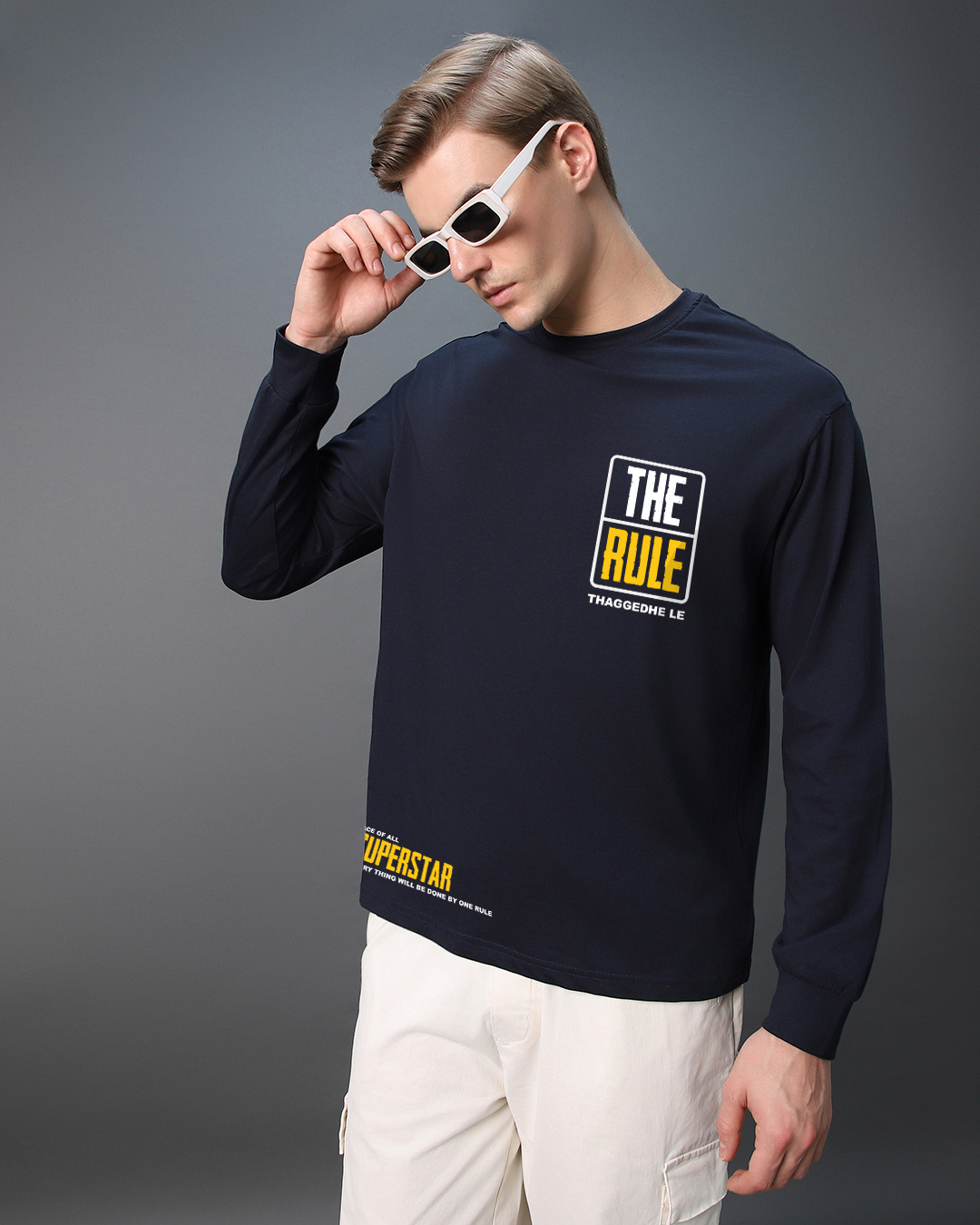 Shop Men's Navy Blue 'Icon star' The Rule Graphic Printed Oversized T-shirt-Back