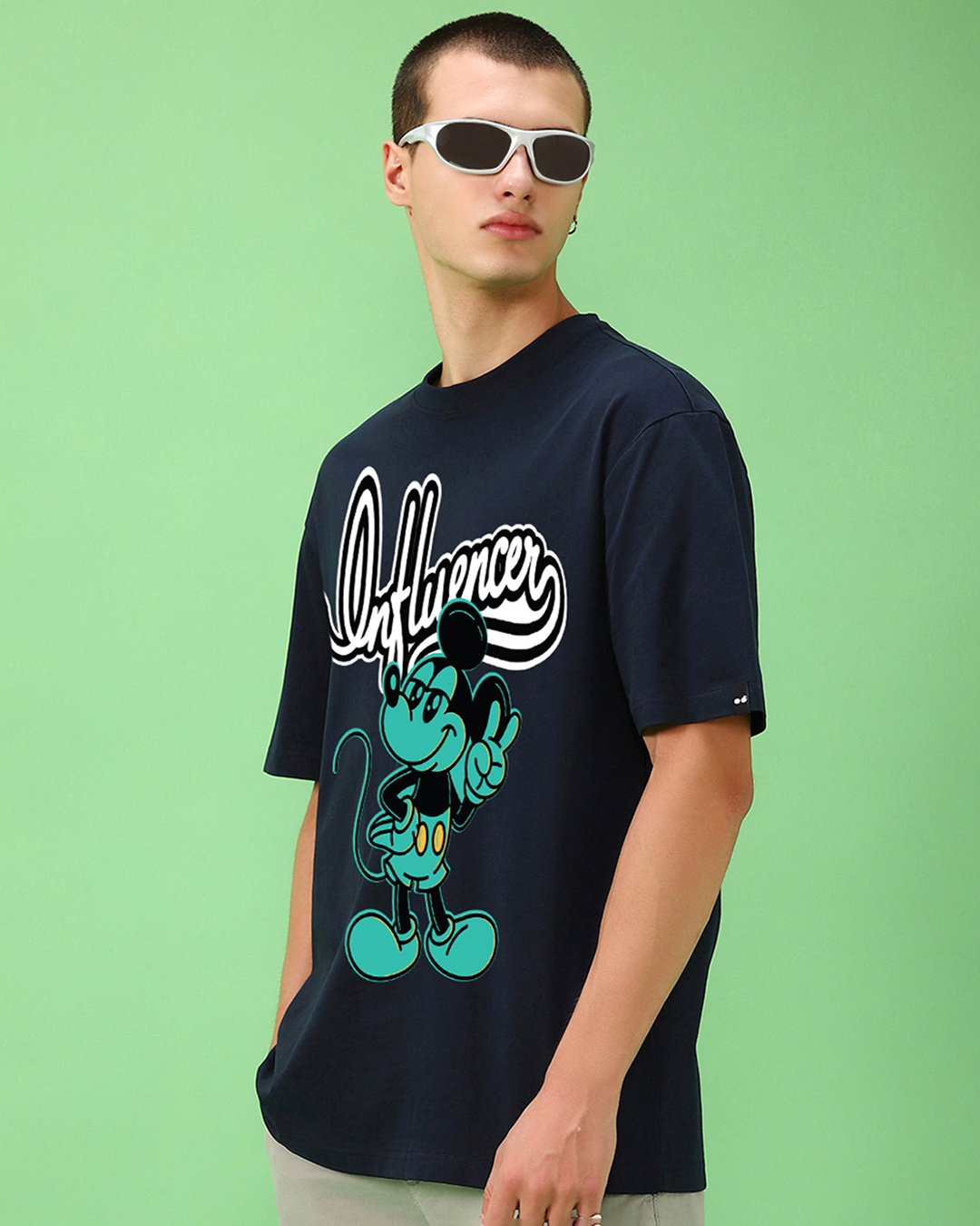 Shop Men's Navy Blue Influencer Graphic Printed Oversized T-shirt-Back