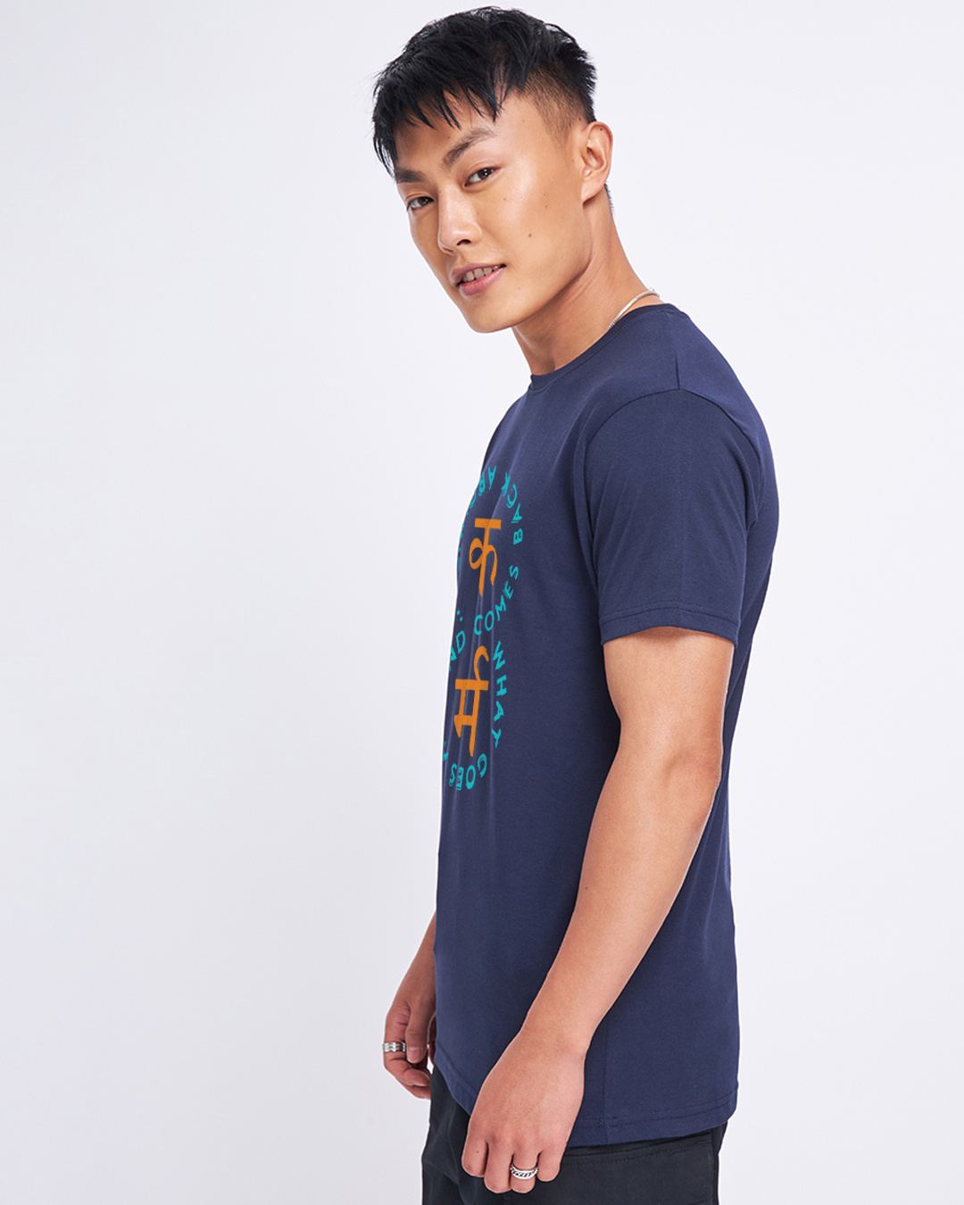 Shop Men's Navy Blue Karma Graphic Printed T-shirt-Back