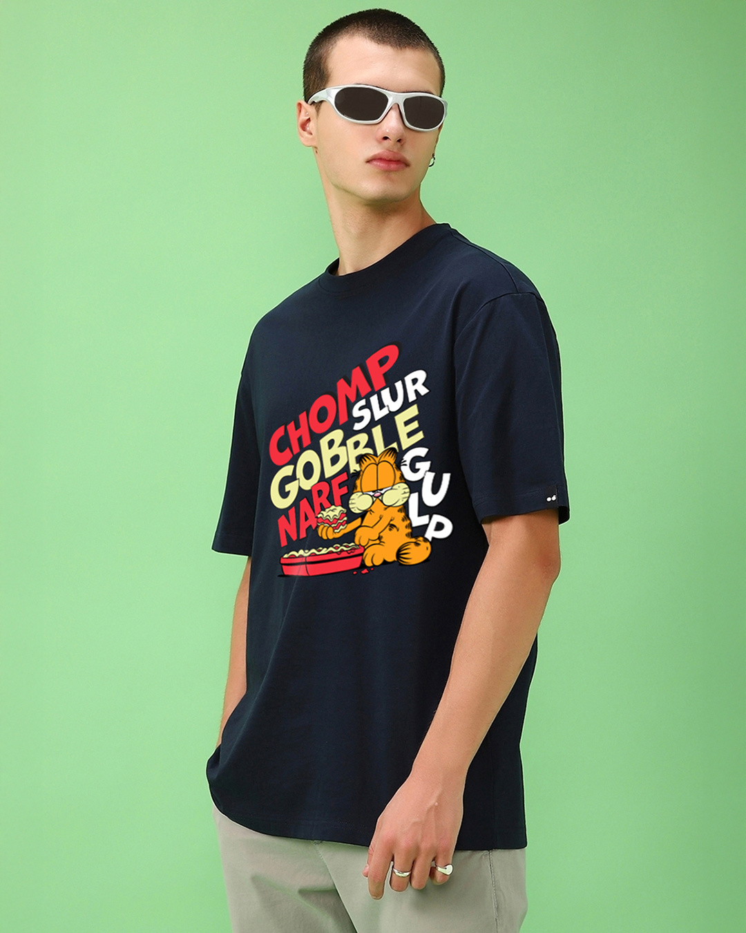 Shop Men's Navy Blue Lets Do Lunch Graphic Printed Oversized T-shirt-Back