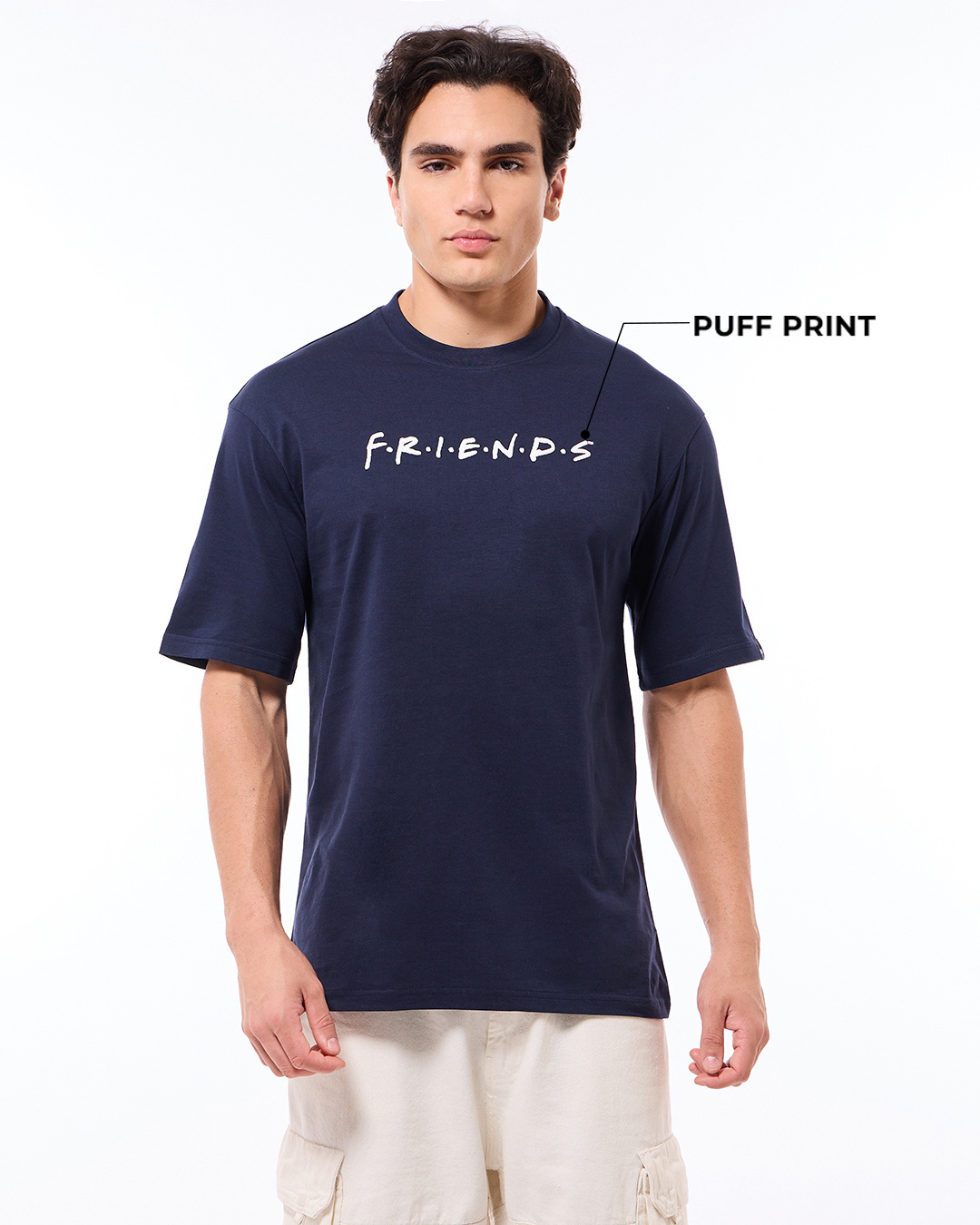 Shop Men's Navy Blue Life is Better with Friends Graphic Printed Oversized T-shirt-Back