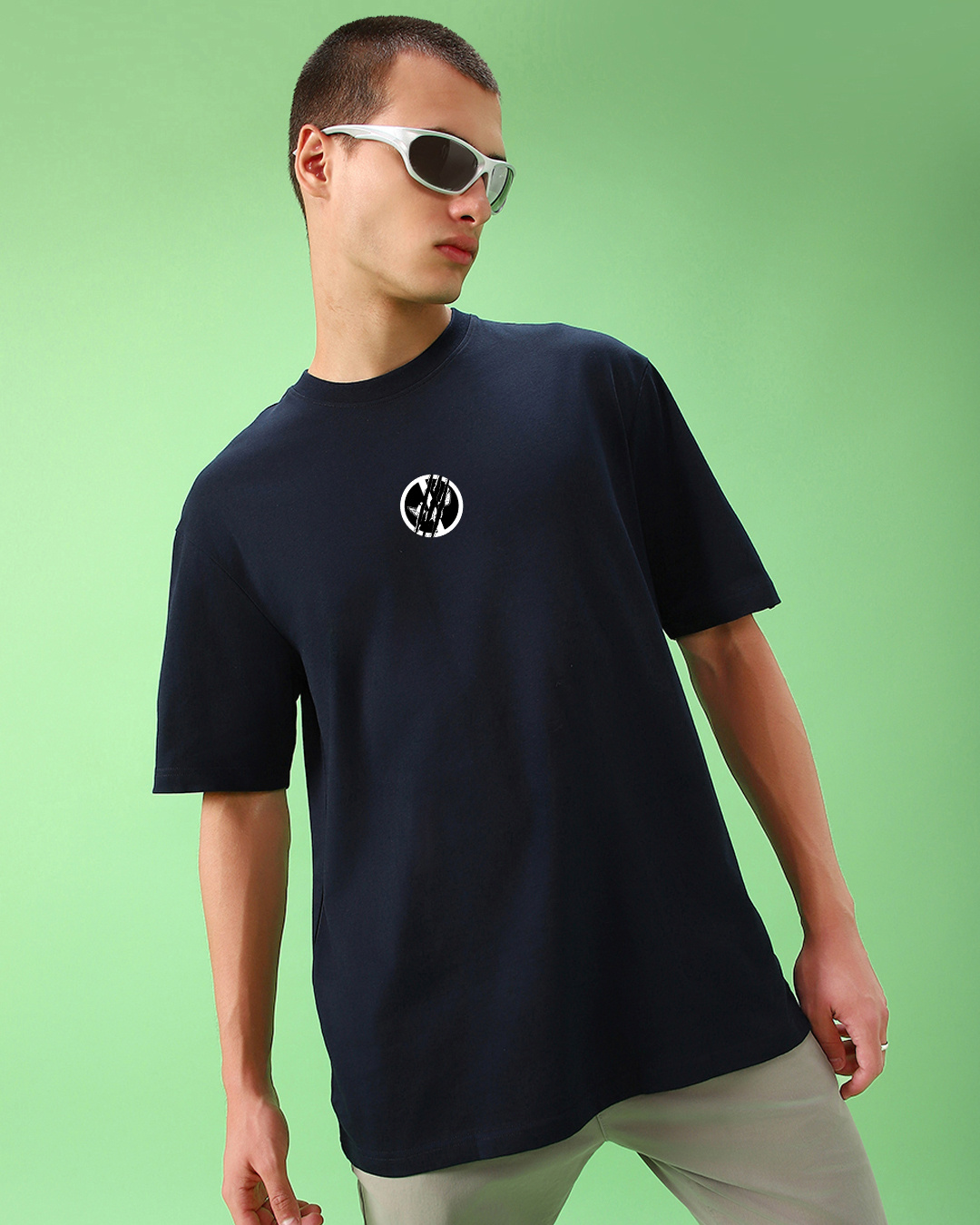 Shop Men's Navy Blue Logan Graphic Printed Oversized T-shirt-Back