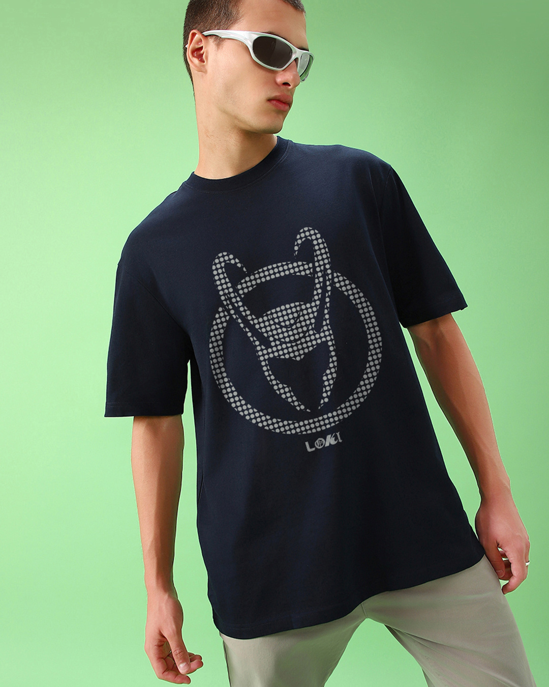 Buy Men's Navy Blue Loki Logo Graphic Printed Oversized T-shirt Online ...