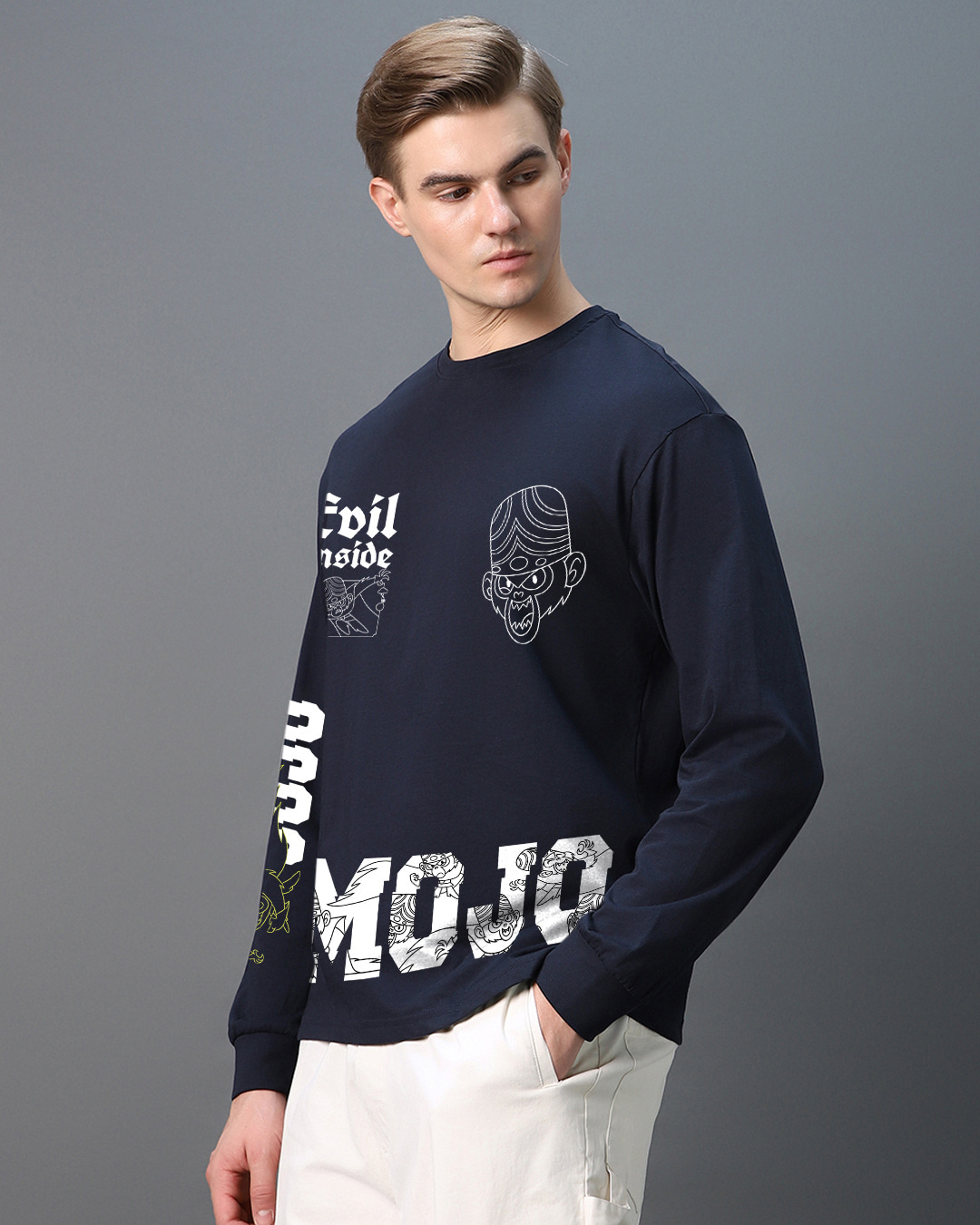 Shop Men's Navy Blue Mojo Jojo Graphic Printed Oversized T-shirt-Back