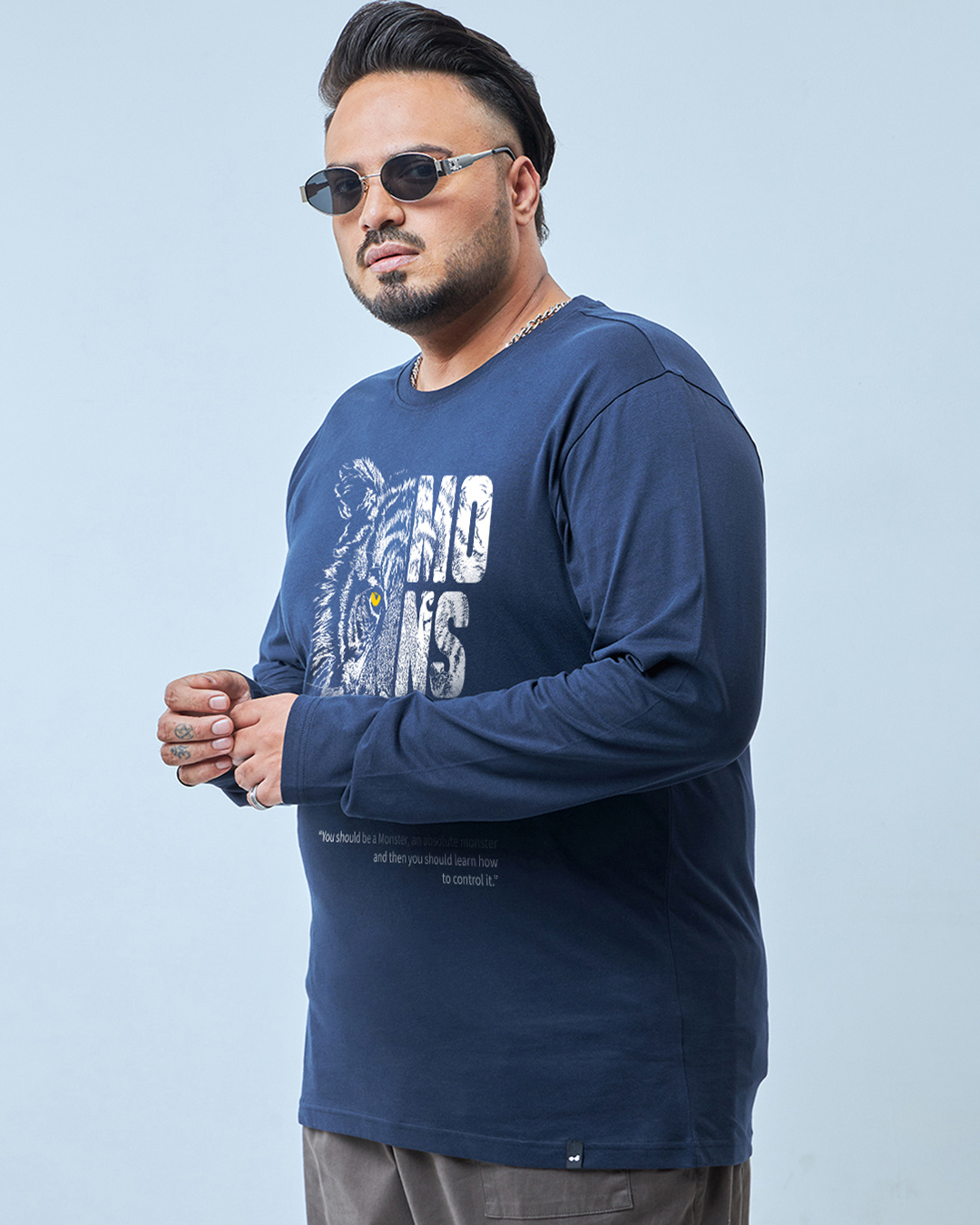 Shop Men's Navy Blue Monster Graphic Printed Plus Size T-shirt-Back