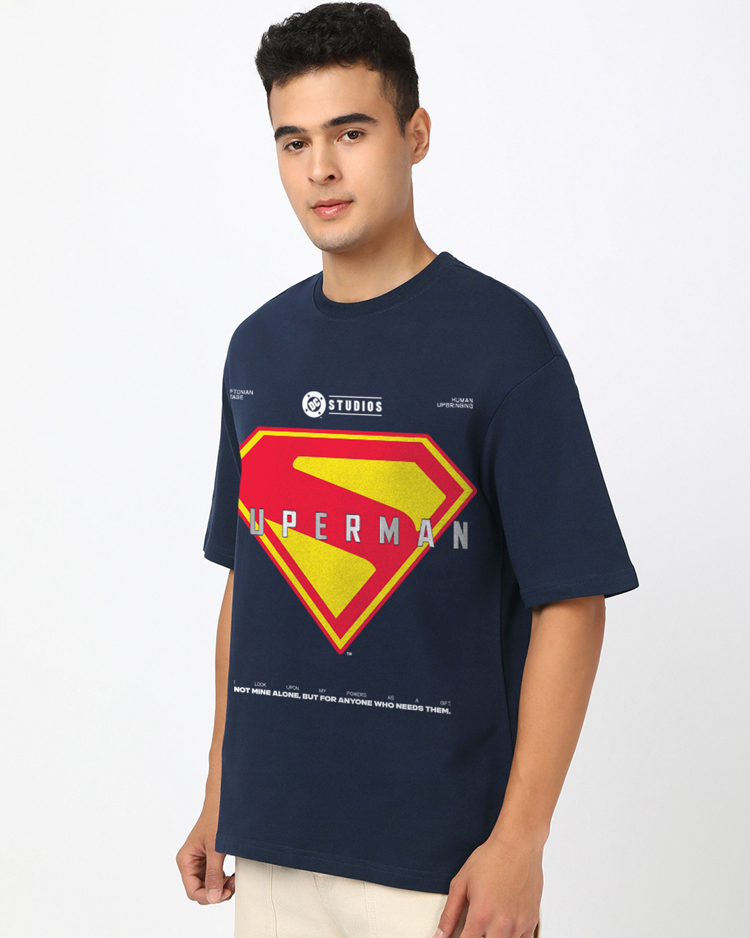 Shop Men's Navy Blue Superman Newgen Graphic Printed Oversized T-shirt-Back