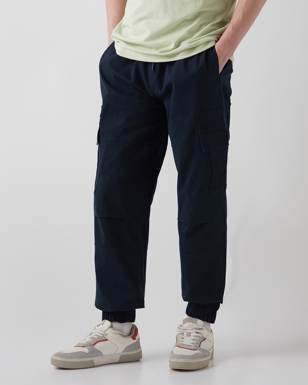 Shop Men's Navy Blue Oversized Cargo Jogger Pants-Back