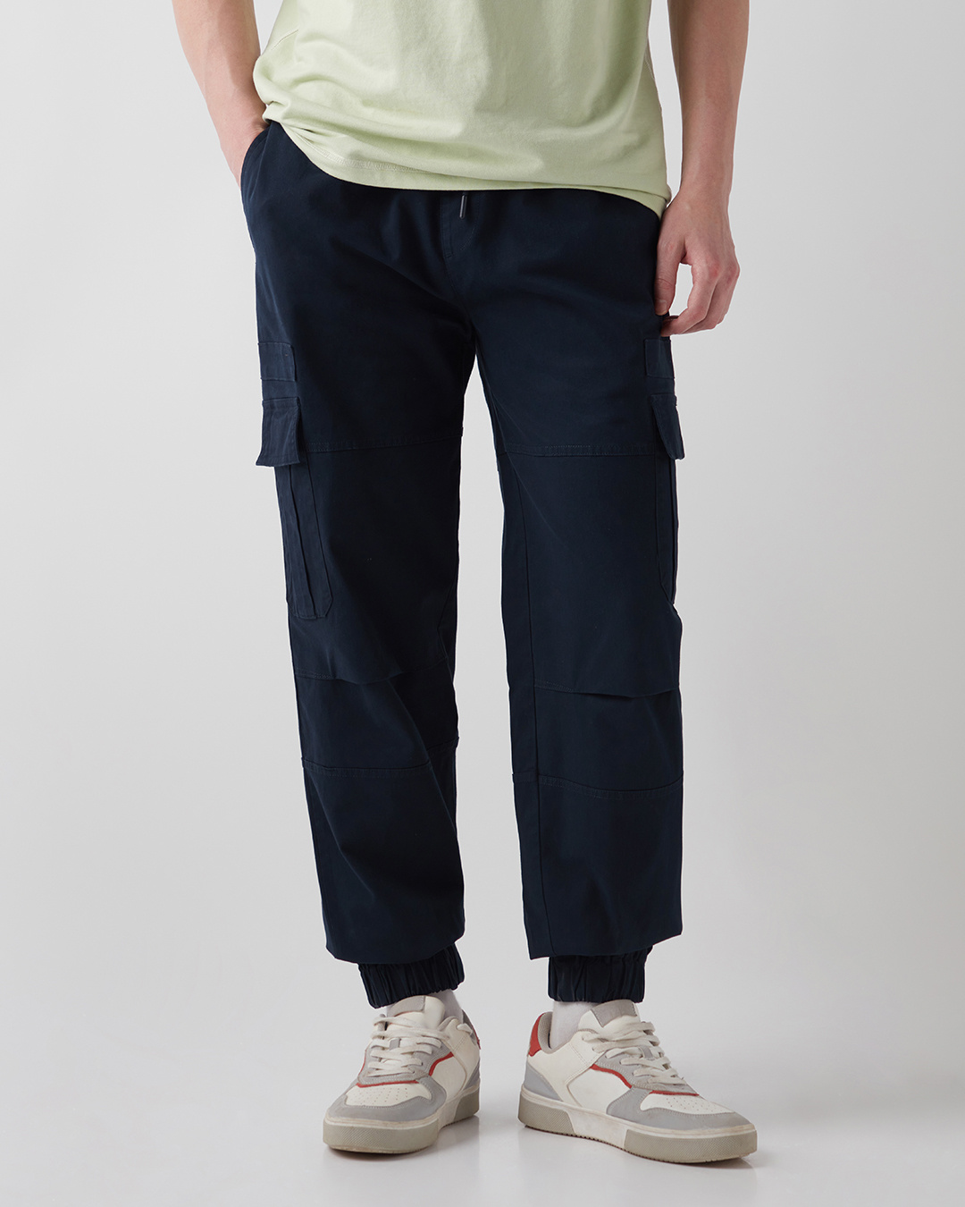 Shop Men's Navy Blue Oversized Cargo Jogger Pants-Back