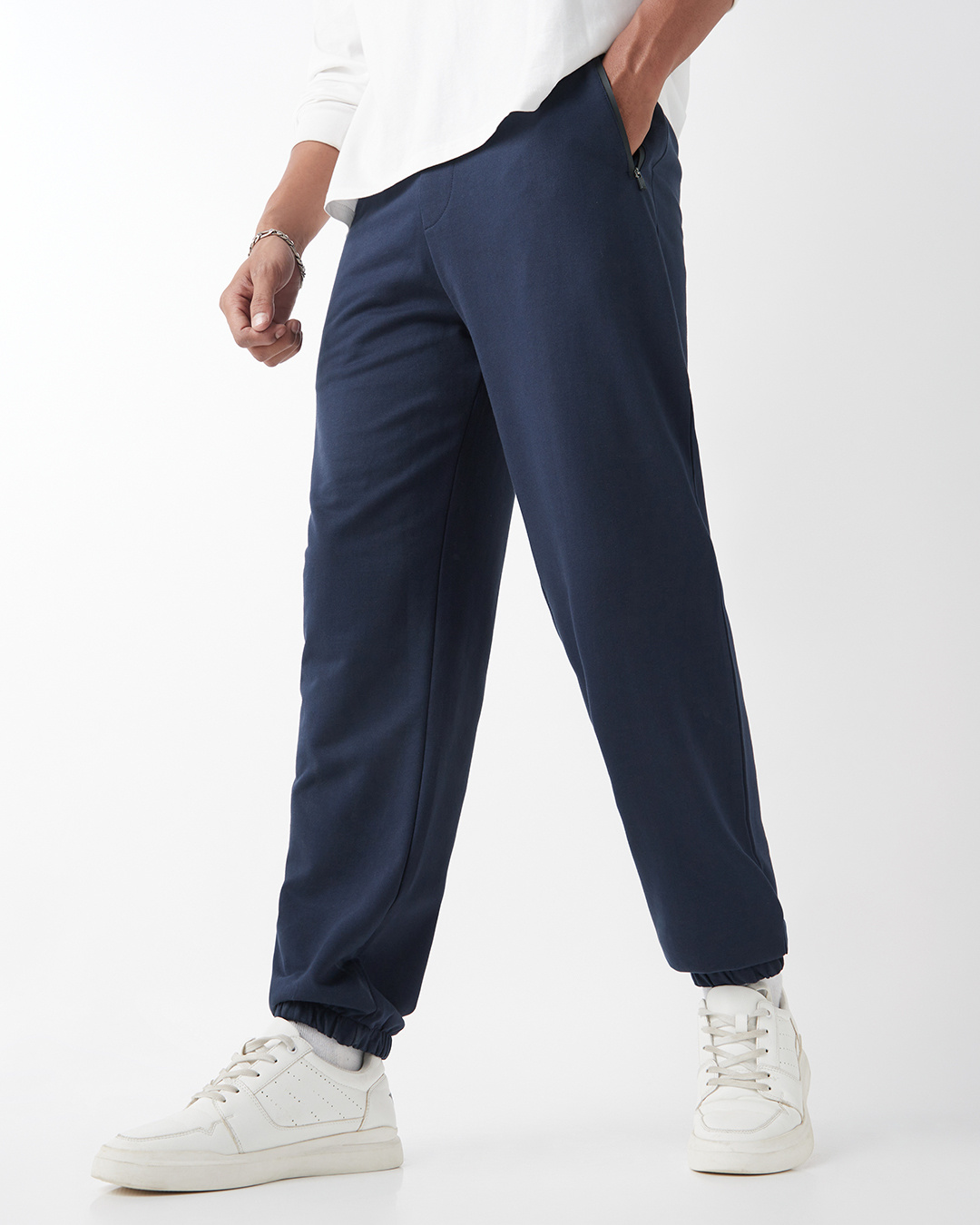 Shop Men's Navy Blue Oversized Joggers-Back