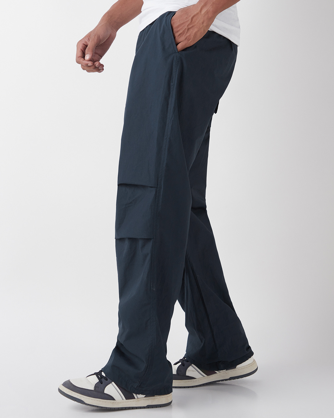 Shop Men's Navy Blue Oversized Parachute Pants-Back