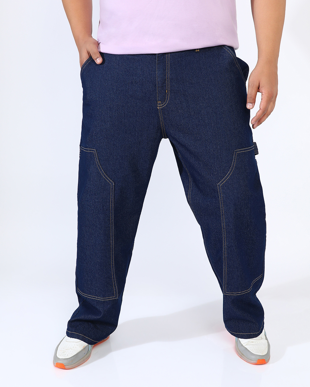 Shop Men's Navy Blue Oversized Plus Size Carpenter Jeans-Back