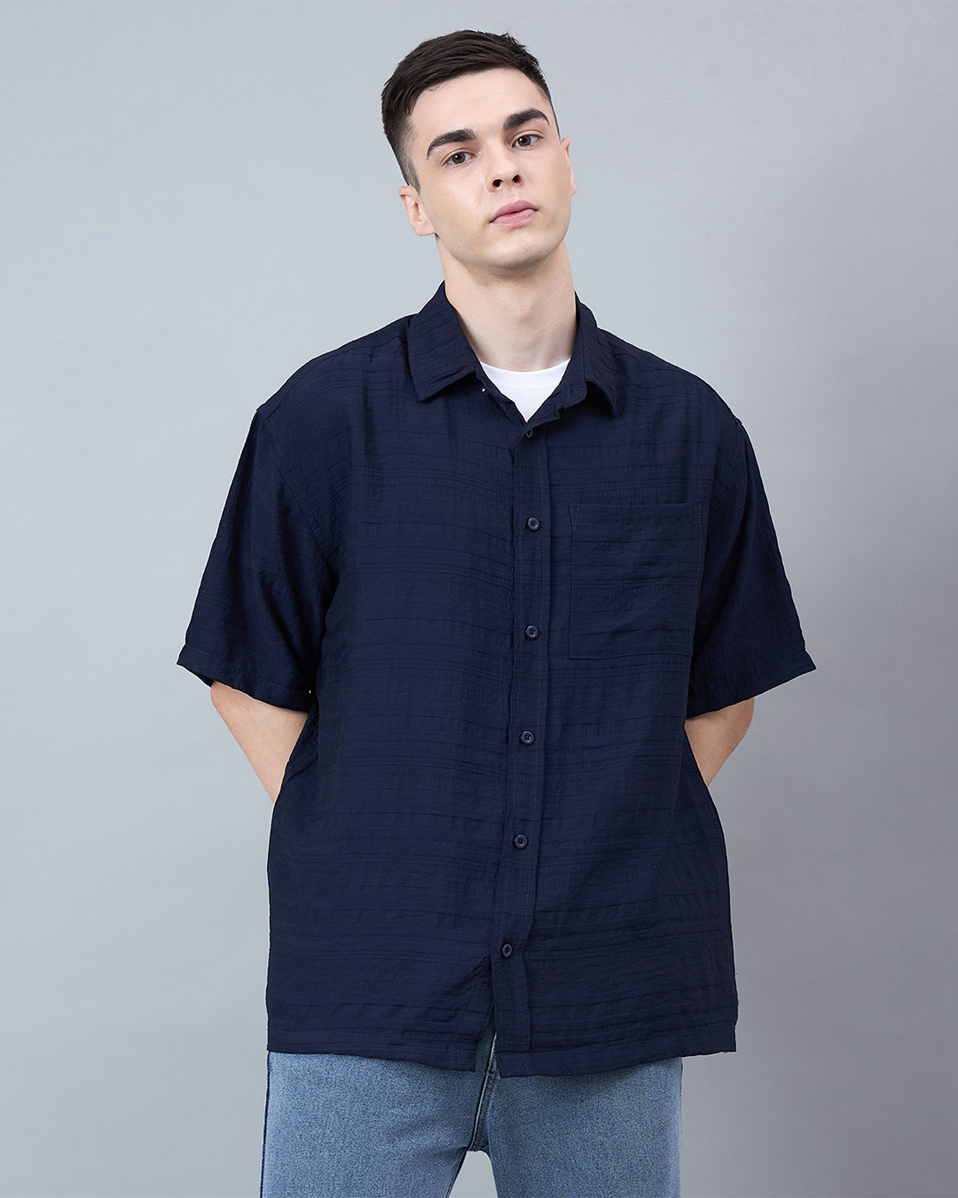 Buy Men's Navy Blue Oversized Shirt Online at Bewakoof — free download