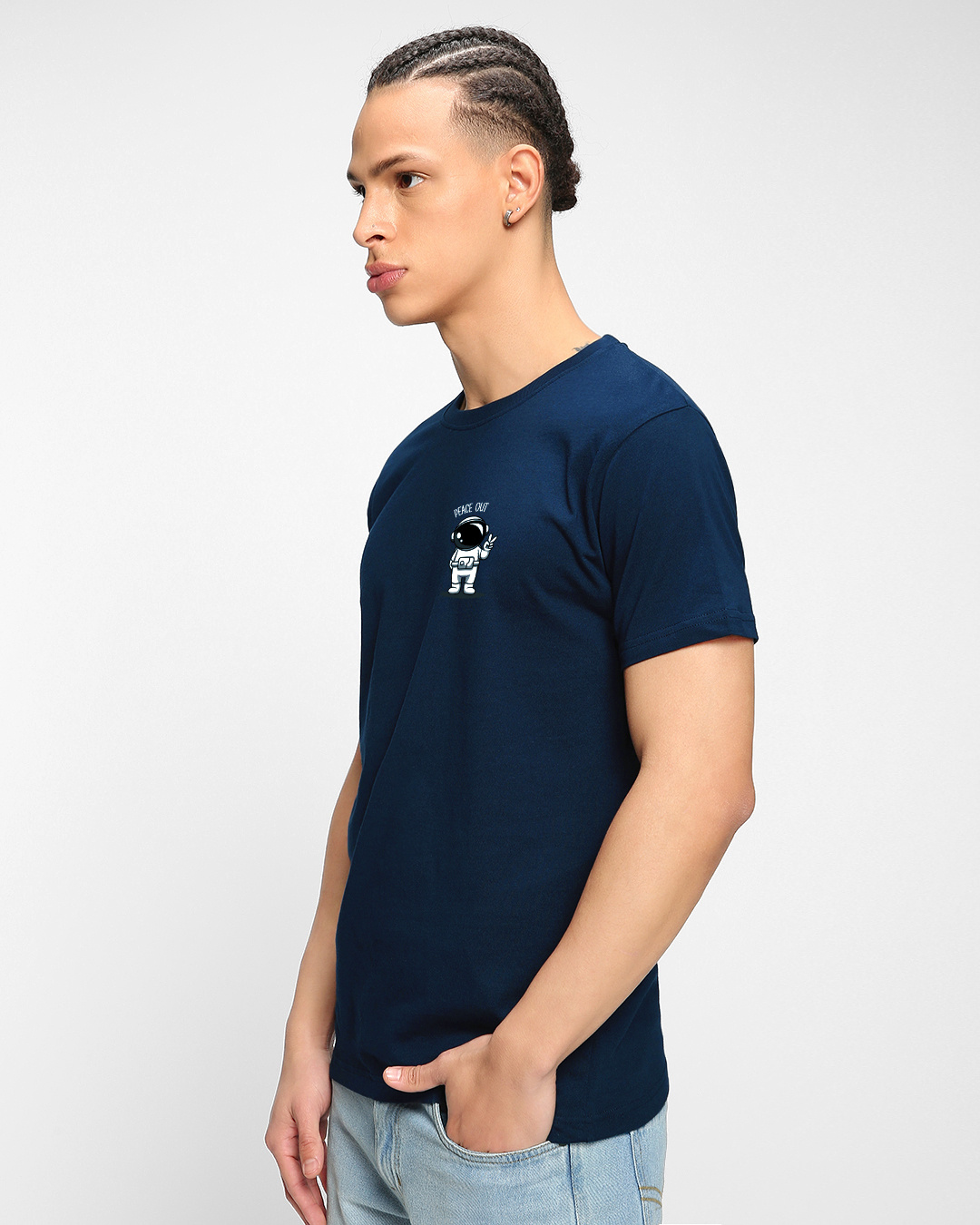 Shop Men's Navy Blue Peace Out Astronaut Graphic Printed T-shirt-Back