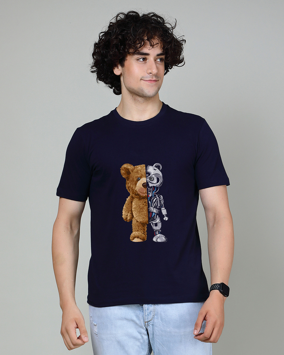 Buy Men's Navy Blue Robo Teddy Graphic Printed T-shirt Online at Bewakoof