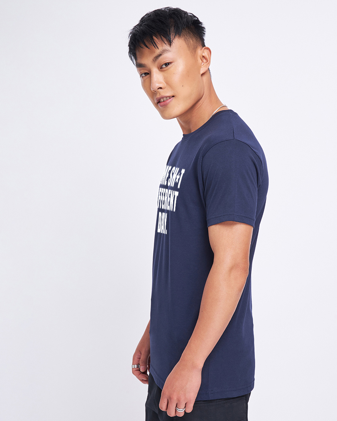 Shop Men's Navy Blue Same Sh*t Typography T-shirt-Back