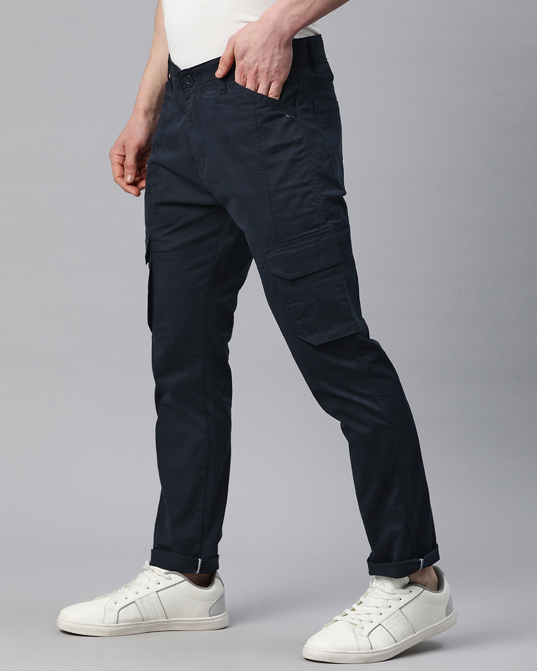 Shop Men's Navy Blue Slim Fit Cargo Pants-Back