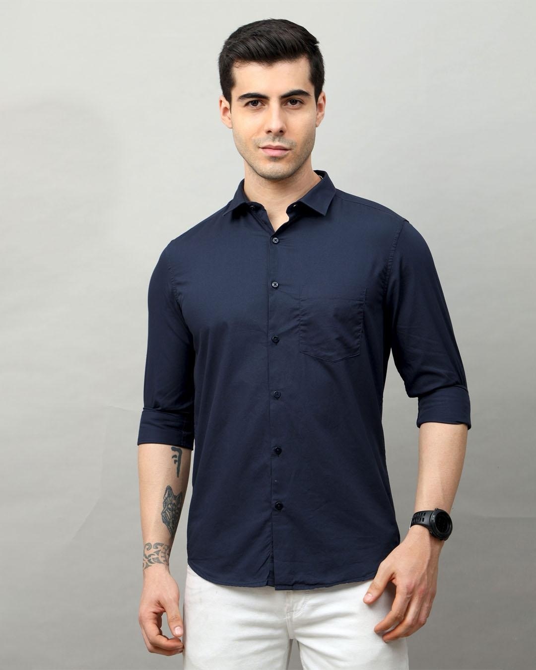 Buy Men's Navy Blue Slim Fit Shirt Online at Bewakoof