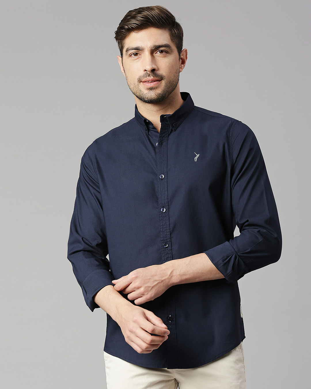 Men's Navy Blue Standard Slim Fit Opaque Casual Shirt main image 1