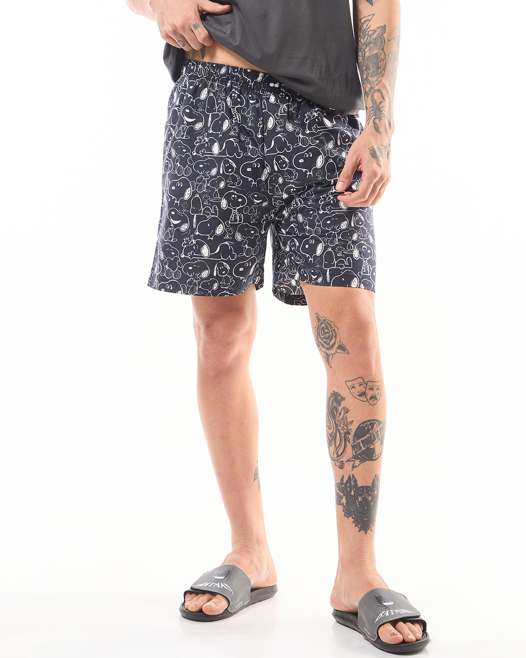 Shop Men's Navy Blue Snoopy All Over Printed Boxers-Back