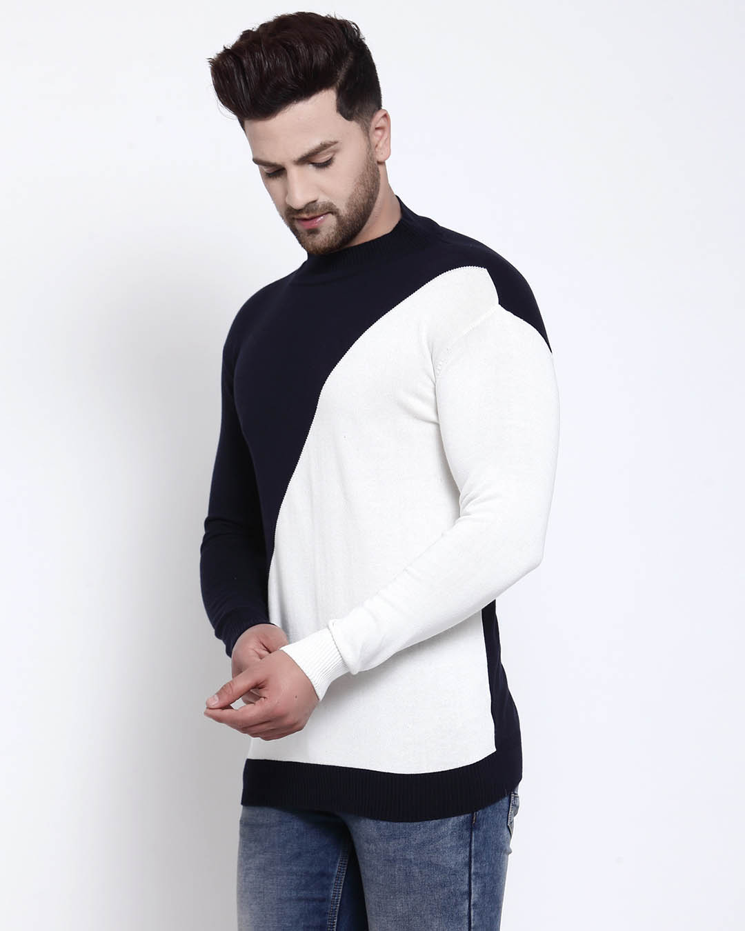 Shop Men's Navy Blue Solid Pullover Sweater-Back