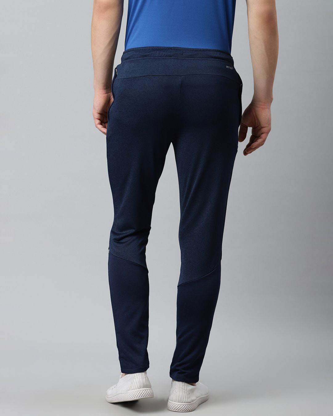 Shop Men's Navy Blue Solid Slim Fit Mid-Rise Track Pants-Back