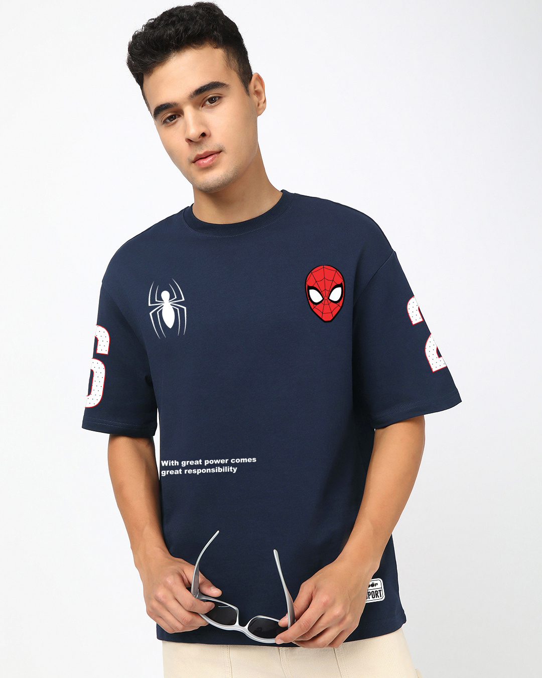 Shop Men's Navy Blue Spider Man Typography Oversized T-shirt-Back