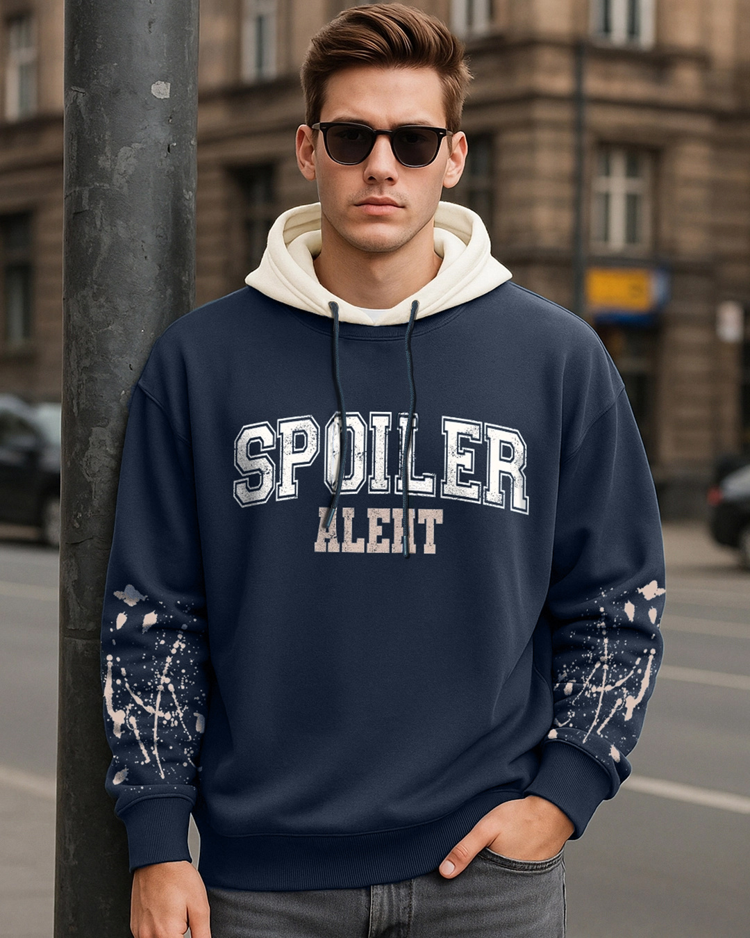 Buy Men's Navy Blue Spoiler Alert Typography Oversized Hoodies Online ...