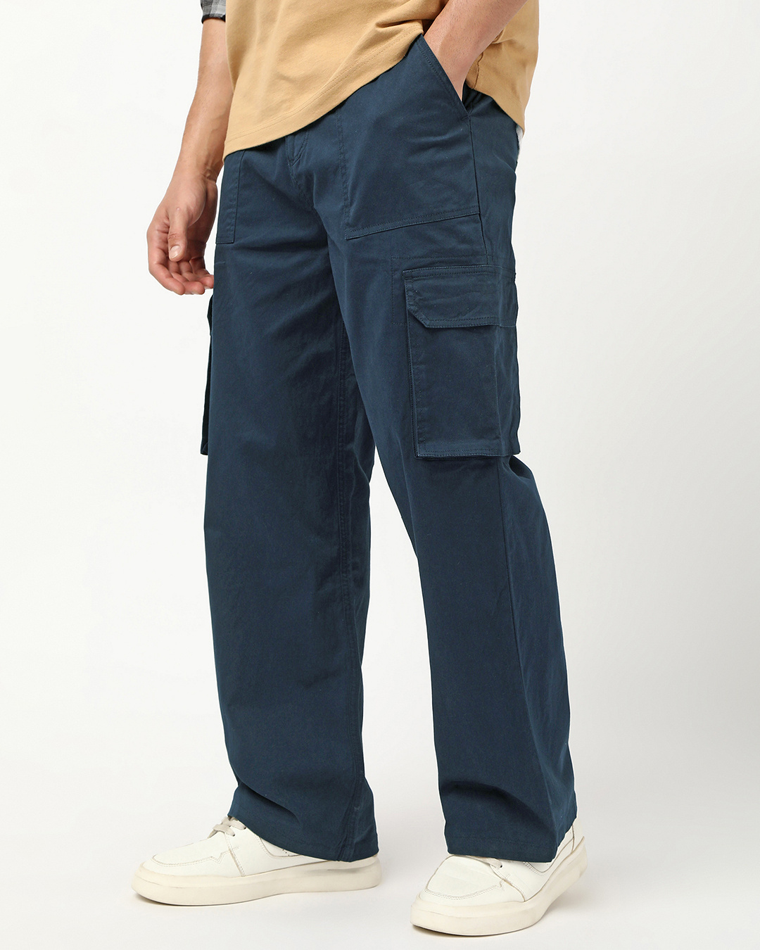 Shop Men's Navy Blue Straight Fit Cargo Pants-Back
