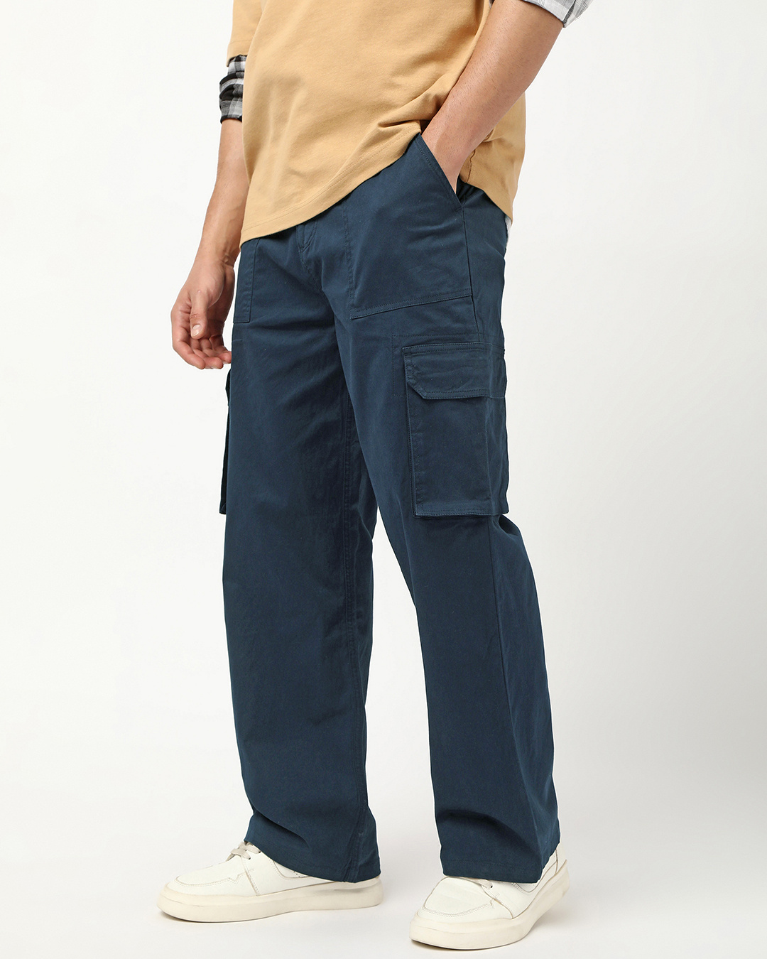 Shop Men's Navy Blue Straight Fit Cargo Pants-Back