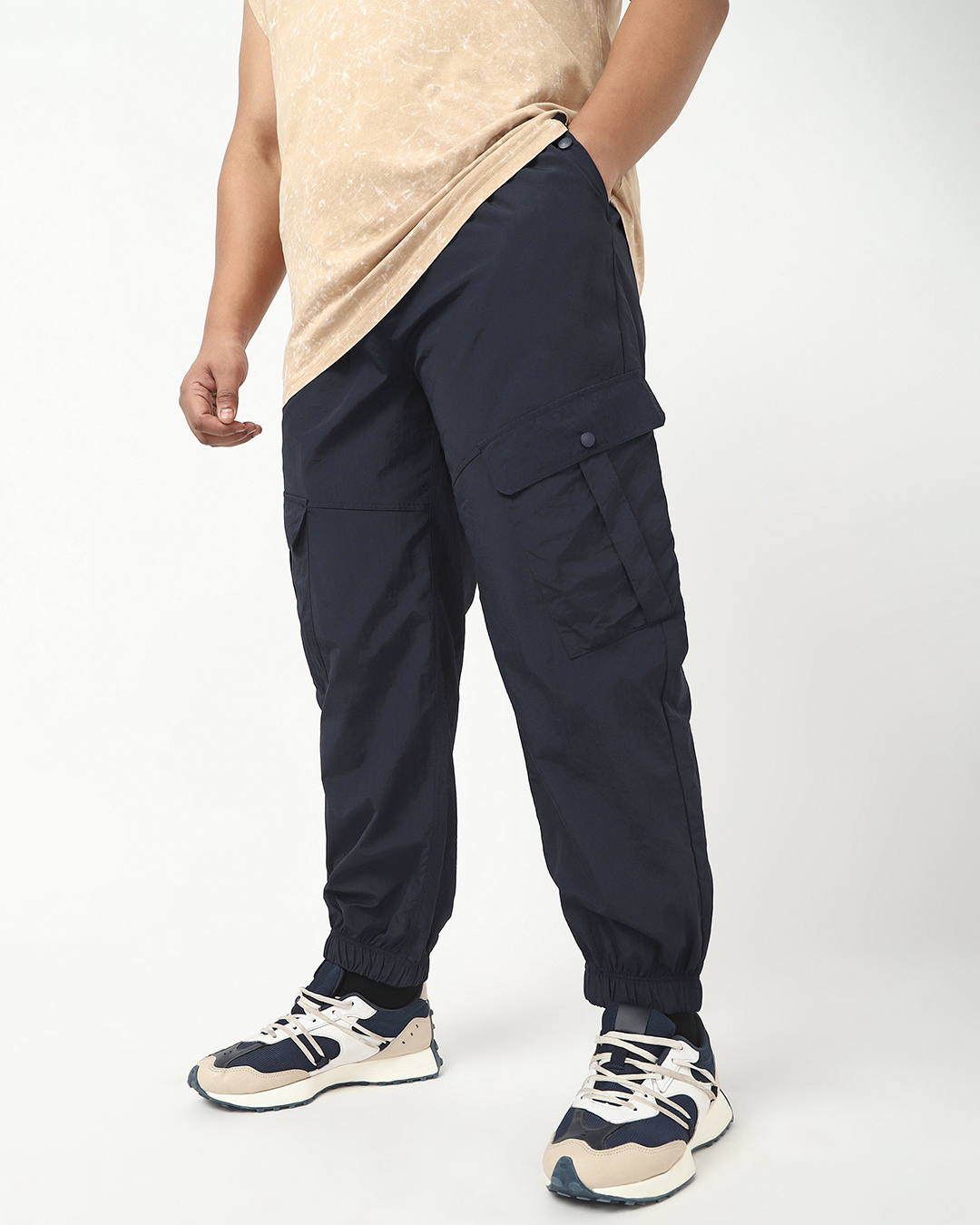 Shop Men's Navy Blue Super Loose Fit Plus Size Cargo Jogger Pants-Back