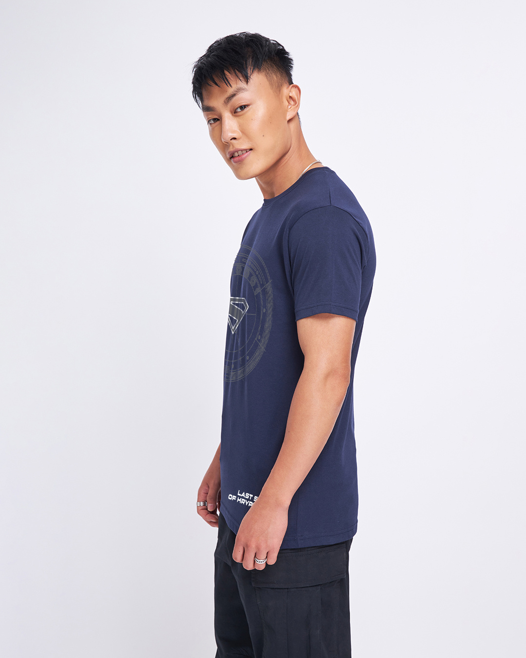 Shop Men's Navy Blue Superman Badge Graphic Printed T-shirt-Back