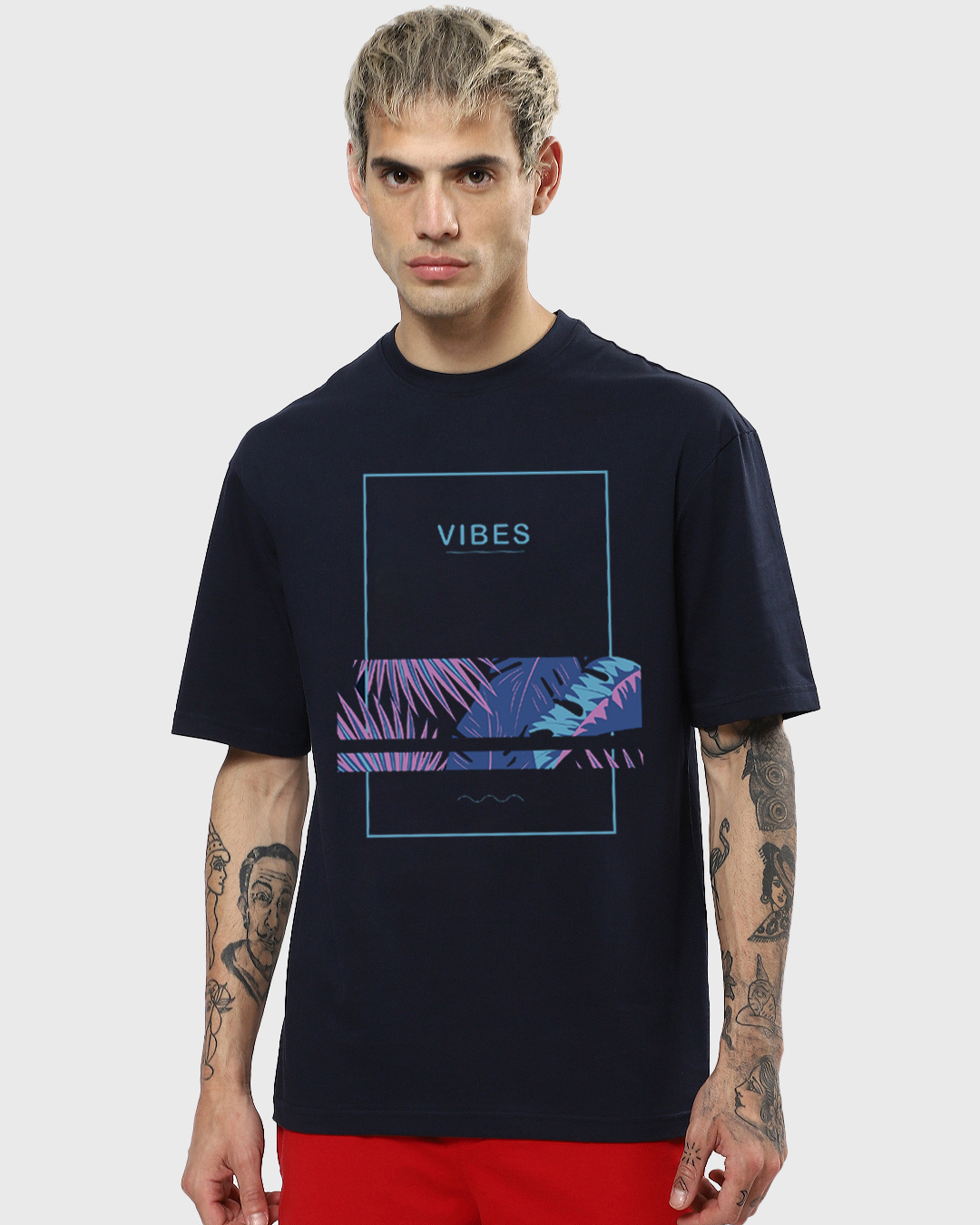 Buy Men's Blue Vibes Graphic Printed Oversized T-shirt Online at Bewakoof