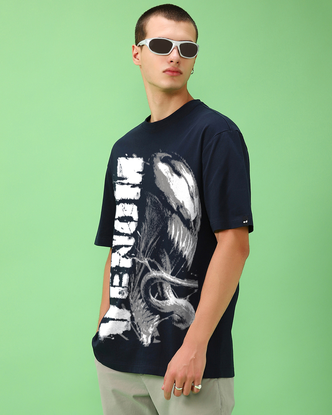 Shop Men's Navy Blue We Are Venom Graphic Printed Oversized T-shirt-Back