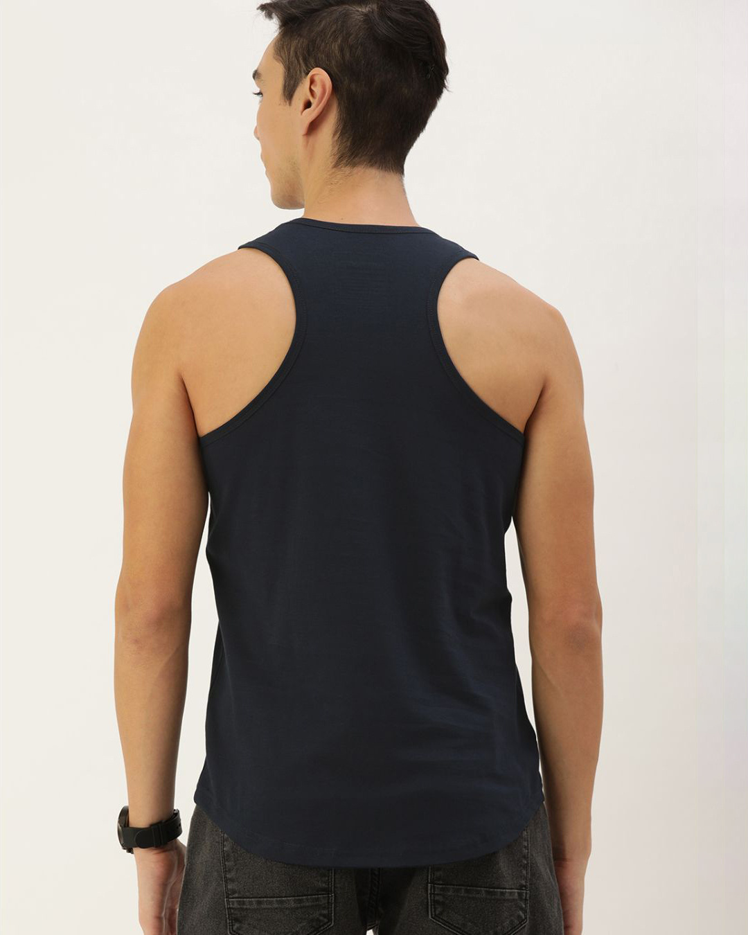 Shop Men's Blue & Yellow Striped Slim Fit Vest-Back