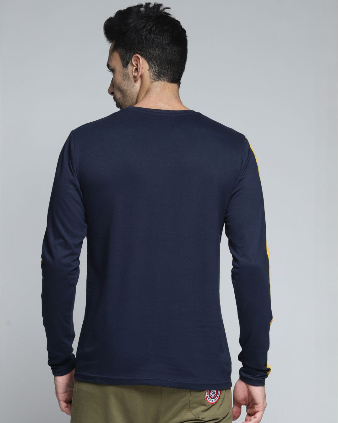 Shop Men's Navy Blue & Yellow Typography T-shirt-Back