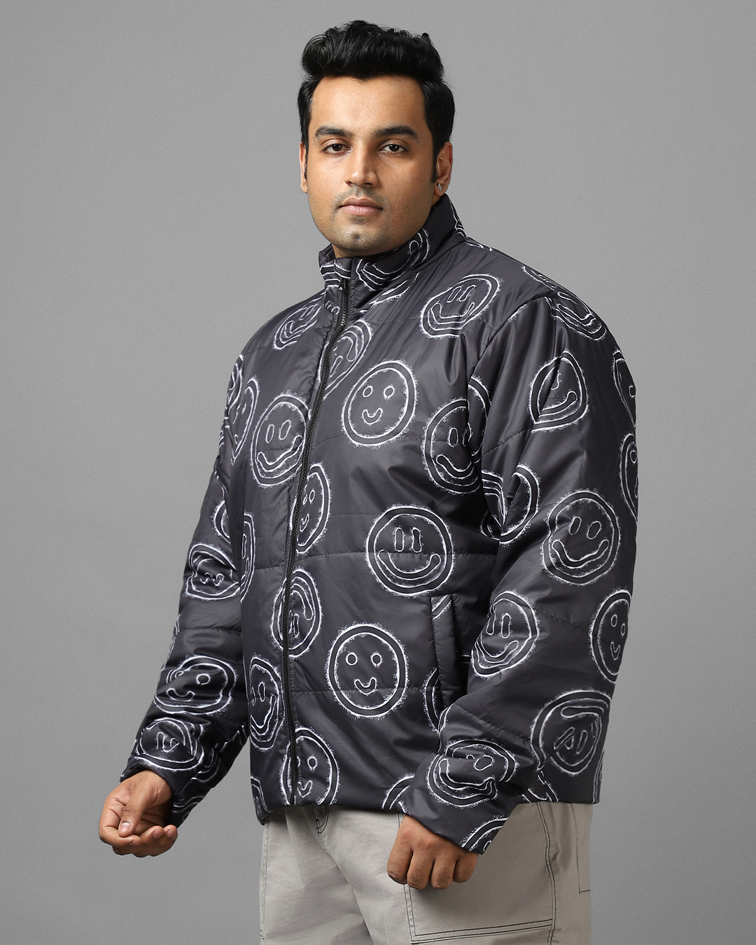 Shop Men's Navy Blue All Over Printed Oversized Plus Size Jacket-Back