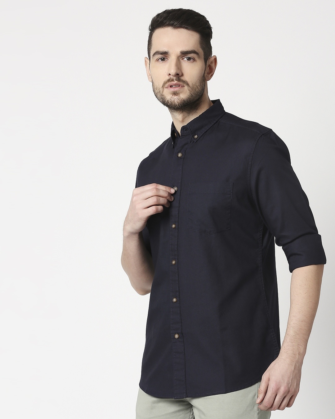 Shop Men's Navy Slim Fit Casual Oxford Shirt-Back
