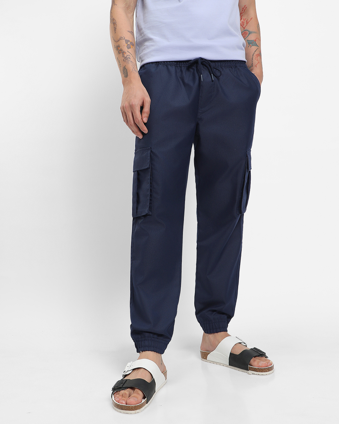 IBKUL Men's Solid Joggers - Navy