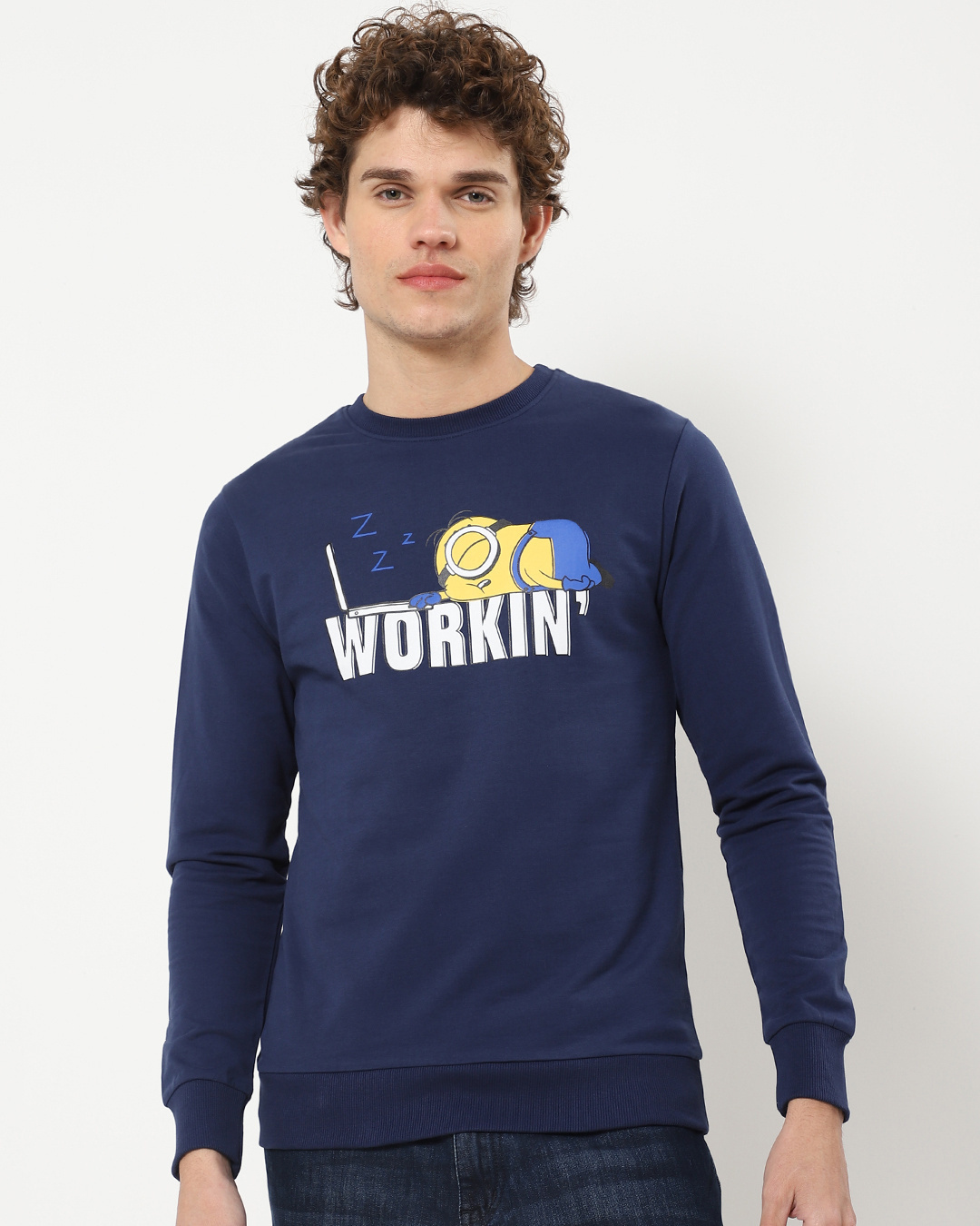Shop Men's Navy Workin Typography Sweatshirt-Back