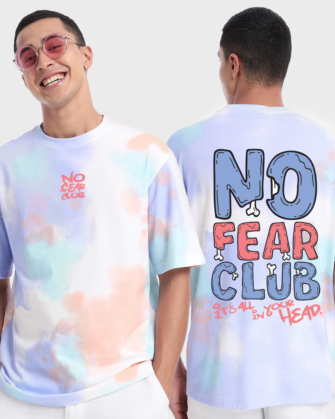 Buy Bewakoof Men's No Fear Club Tie & Dye 100% Cotton T-Shirt