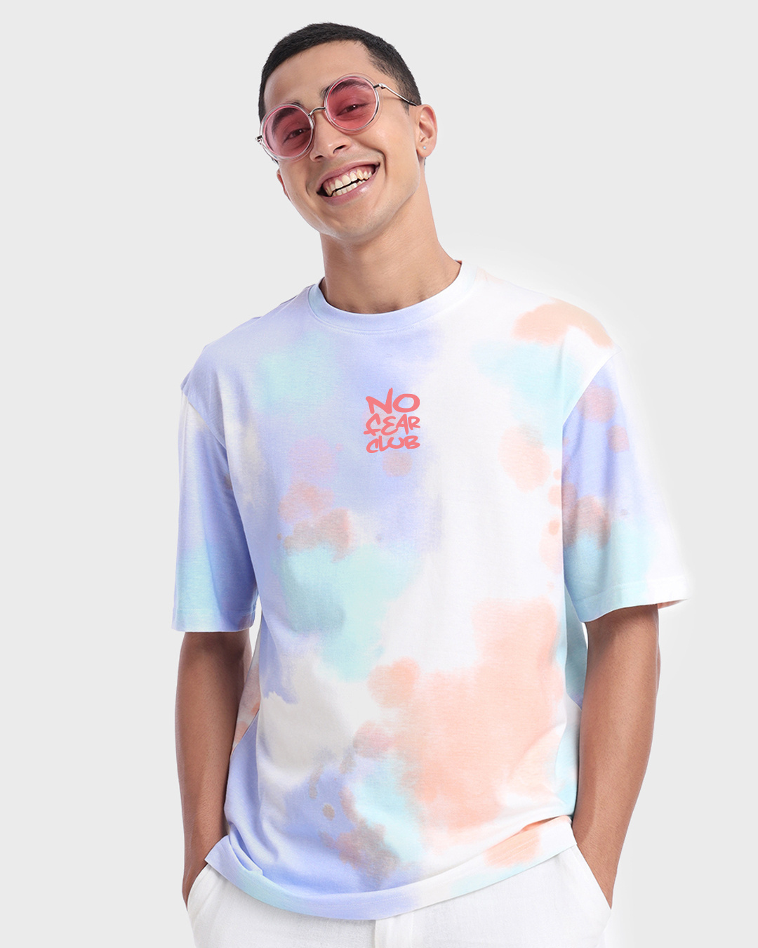 Buy Men's White & Blue No Fear Club Tie & Dye Oversized T-shirt Online ...