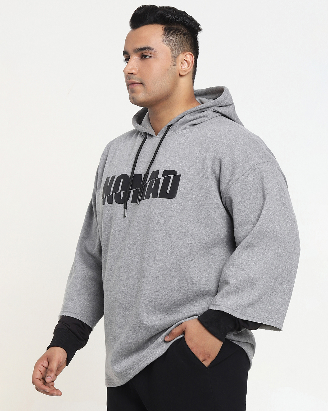 Shop Men's Grey No Mad Typography Super Loose Fit Plus Size Hoodie-Back