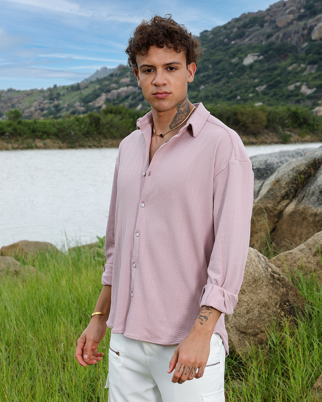 Shop Men's Nude Pink Textured Shirt-Back