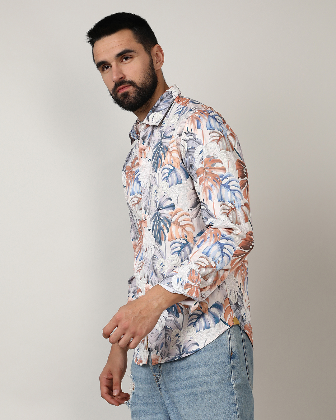 Shop Men's Off White All Over Tropical Printed Shirt-Back