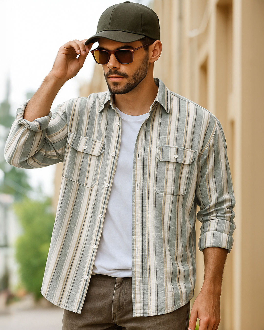 OVERSIZED SHIRT IN FOREST STRIPED