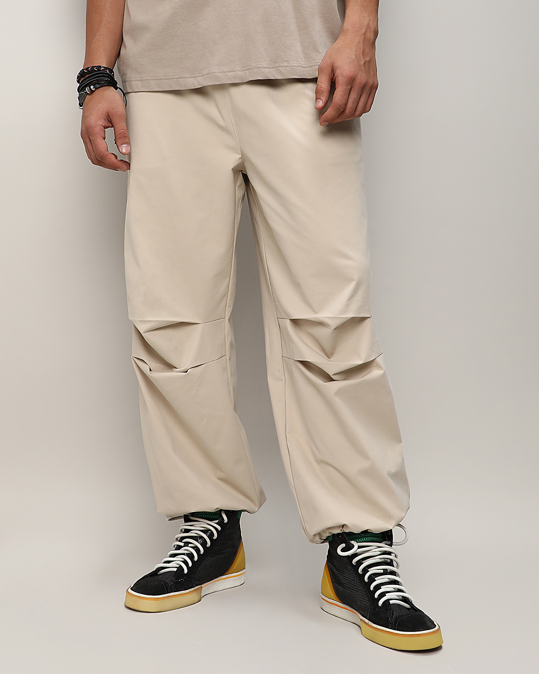 Buy Men's Off-White Loose Comfort Fit Parachute Pants Online at Bewakoof